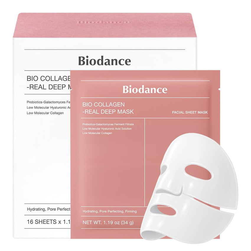 BIODANCE Bio-Collagen Real Deep Mask, Hydrating Overnight Hydrogel Mask, Pore Minimizing, Plumping, Elasticity Improvement, Korean Skin Care, Valentines Day Gifts for Her | 1.19oz(34g) x 16ea