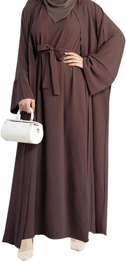 2PCS Women's Muslim Dresses Abaya Islamic Dubai Prayer Dress Robe Long Cardigan Maxi Dress