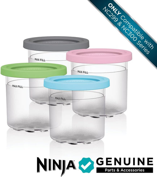 Ninja Creami Pints 4 Pack, Compatible with NC299AMZ & NC300s Series Creami Ice Cream Makers, Genuine Ninja Pint, BPA-Free & Dishwasher Safe, Color Lids, Clear/Grey/Lime/Pink/Aqua, XSKPLD4BCD