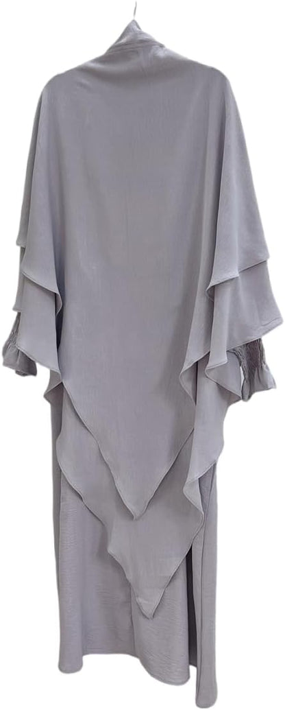 Women Prayer Dress Muslim Ramadan Garment Abaya Dubai Islam Jilbeb 2 Piece Set Layered Khimar Scarf Hijab and Long Dress