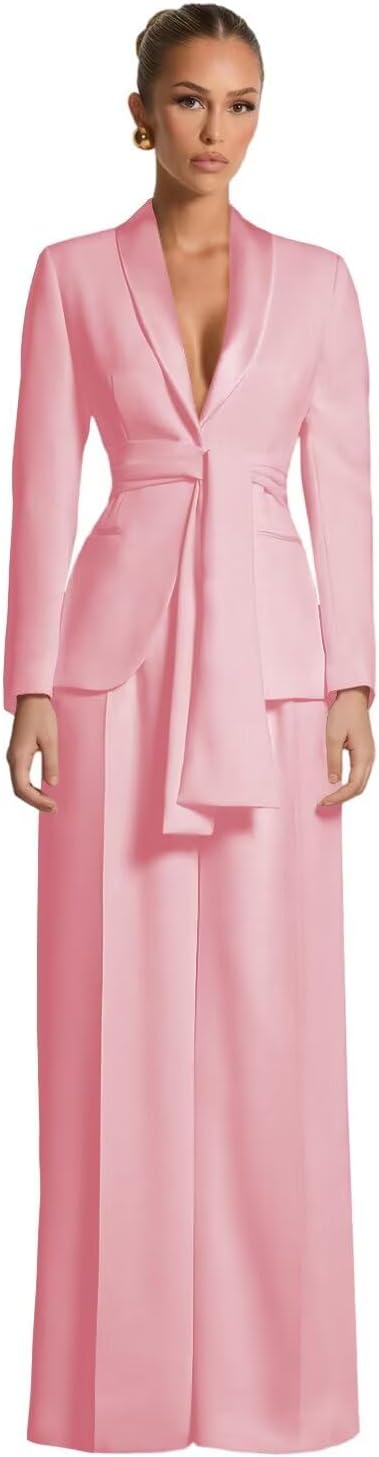 Pant Suits for Women Dressy Casual 2 Piece Womens Suit with Belt Elegant Womens Suits for Wedding Guest Prom