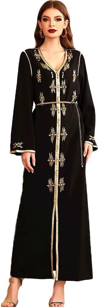 PolyJolly Handmade Bead Abaya Dress for Women Dubai Sadui Fancy Moroccan Kaftan Wedding Attire Collection