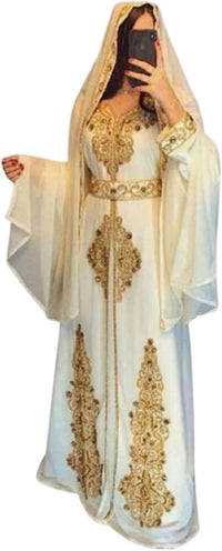 Moroccan White Dubai Kaftans Abaya Dress Very Fancy Long Modern Farasha Gown Islamic Dress