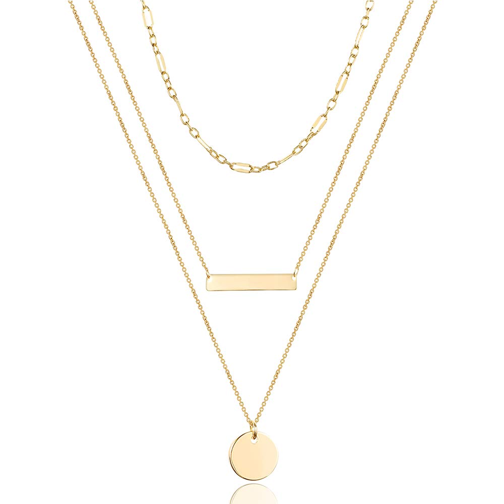 Turandoss Dainty Layered Choker Necklace, Handmade Y Pendant Necklace Multilayer Bar Disc Necklace Adjustable Layering Choker Necklaces for Women