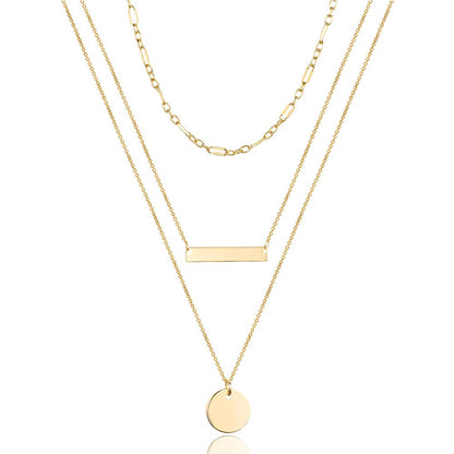 Turandoss Dainty Layered Choker Necklace, Handmade Y Pendant Necklace Multilayer Bar Disc Necklace Adjustable Layering Choker Necklaces for Women