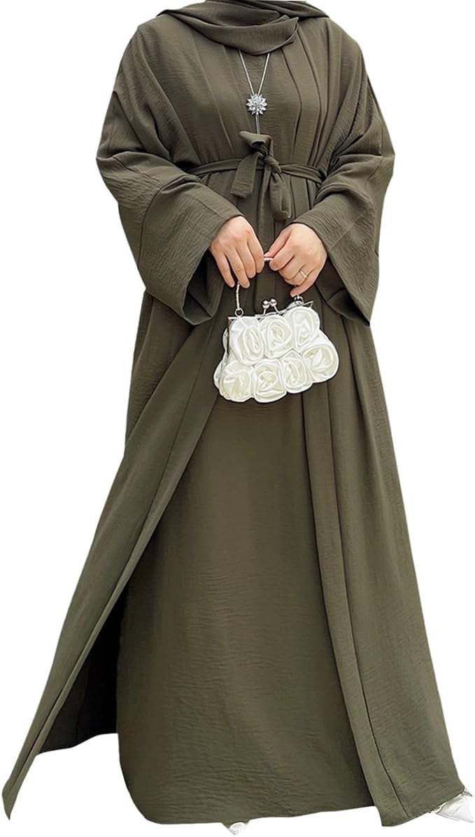 2PCS Women's Muslim Dresses Abaya Islamic Dubai Prayer Dress Robe Long Cardigan Maxi Dress