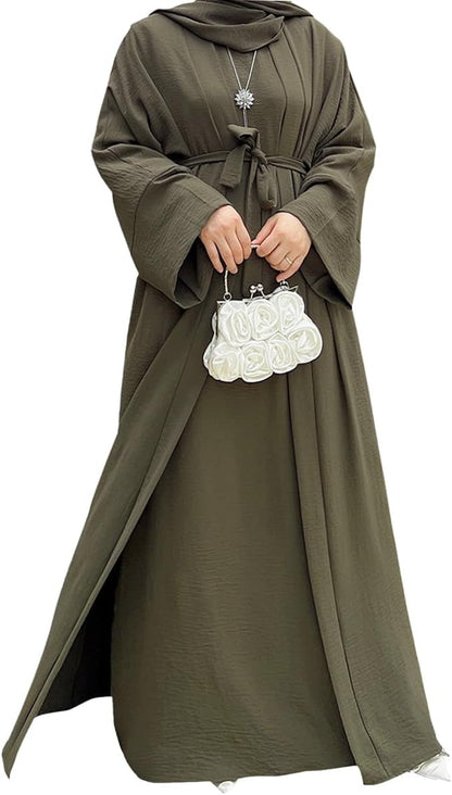 2PCS Women's Muslim Dresses Abaya Islamic Dubai Prayer Dress Robe Long Cardigan Maxi Dress