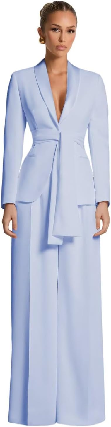 Pant Suits for Women Dressy Casual 2 Piece Womens Suit with Belt Elegant Womens Suits for Wedding Guest Prom