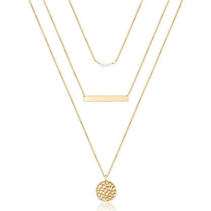 Turandoss Dainty Layered Choker Necklace, Handmade Y Pendant Necklace Multilayer Bar Disc Necklace Adjustable Layering Choker Necklaces for Women