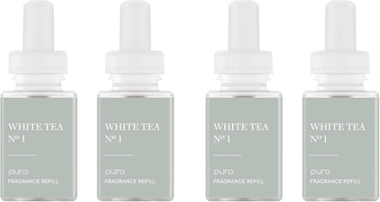 Pura Smart Home Air Diffuser Fragrance - Smart Scent Refill - Up to 120-Hours of Premium Fragrance per Refill for Home, Office & Apartment - 4 Pack, White Tea No. 1