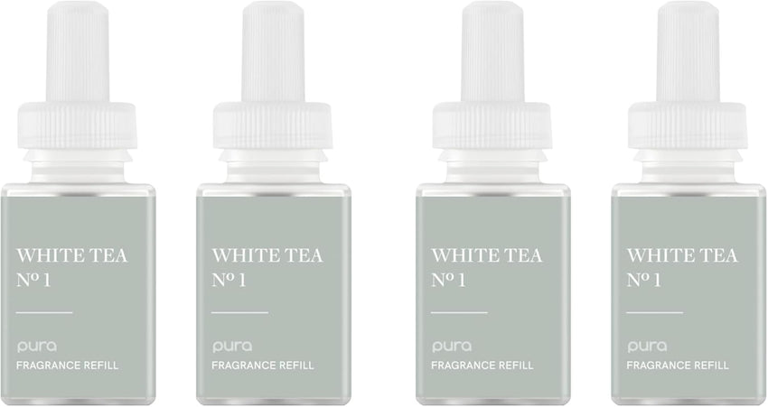 Pura Smart Home Air Diffuser Fragrance - Smart Scent Refill - Up to 120-Hours of Premium Fragrance per Refill for Home, Office & Apartment - 4 Pack, White Tea No. 1
