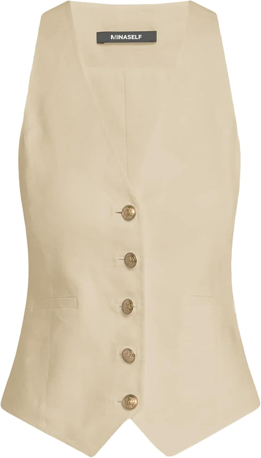 Mina Self Women's Sleeveless Vest Tops 2025 Summer - V-Neck Lightweight Slim Trendy Casual Business Work Blazer Pockets