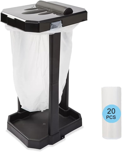 Collapsible Trash Can with Reinforced Legs & 20 Bags – Portable Garbage Bin for Camping, RV, Picnics, Indoor/Outdoor Use, Easy Assembly, Compact Storage, Includes Ground Pegs for Stability