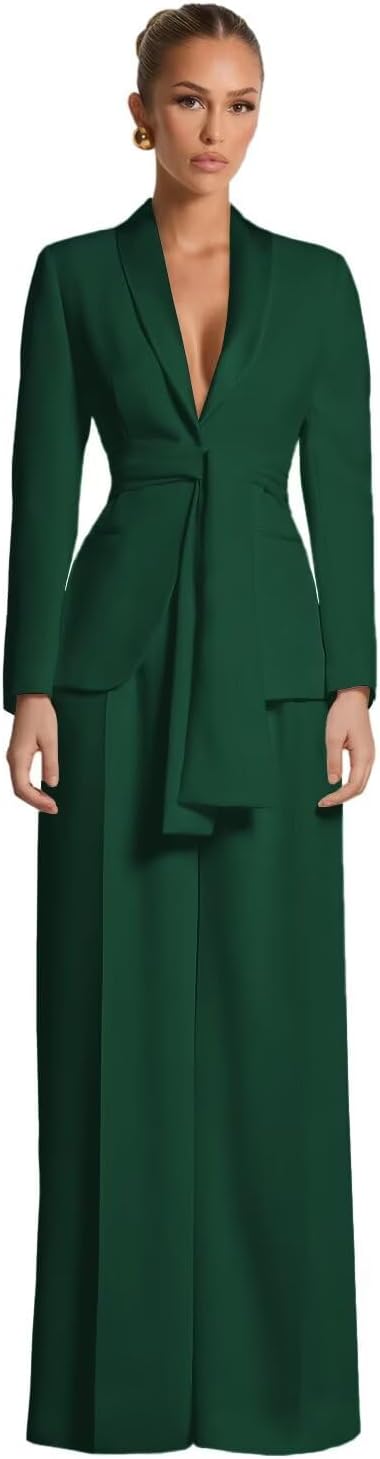 Pant Suits for Women Dressy Casual 2 Piece Womens Suit with Belt Elegant Womens Suits for Wedding Guest Prom