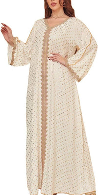 FPOVFPO Women's Muslim Abaya One-Piece V Neck Bronzing Dress Islamic Full Length Kaftan Daily Casual