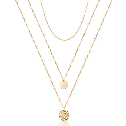 Turandoss Dainty Layered Choker Necklace, Handmade Y Pendant Necklace Multilayer Bar Disc Necklace Adjustable Layering Choker Necklaces for Women