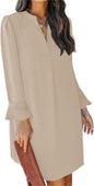 QACOHU Fall Dresses for Women 2025 Casual V Neck Long Sleeves Flowy Mini Tunic Dress