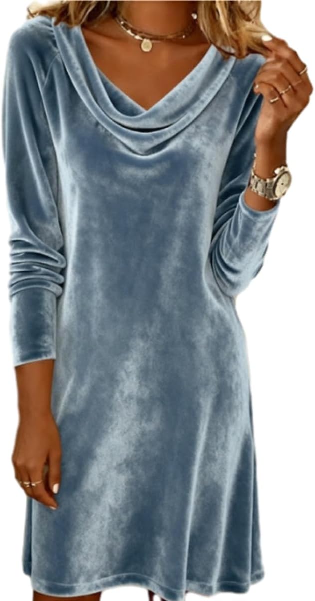 OSCORP Women’s Velvet Cowl Neck Mini Dress – Long Sleeve Party Cocktail Dress for Fall Winter 2025