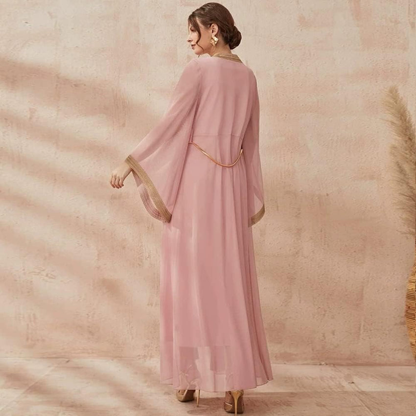 Embroidery Jalabiya Chiffon Abaya Dress for Women Dubai Sadui Muslim Eid Clothes