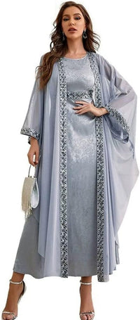 Embroidery Jalabiya Chiffon Abaya Dress for Women Dubai Sadui Muslim Eid Clothes