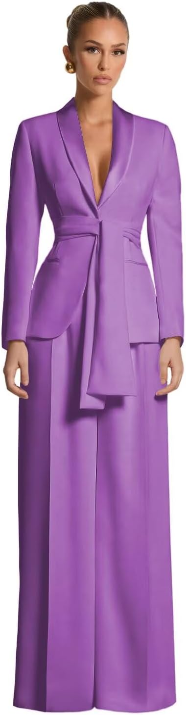 Pant Suits for Women Dressy Casual 2 Piece Womens Suit with Belt Elegant Womens Suits for Wedding Guest Prom