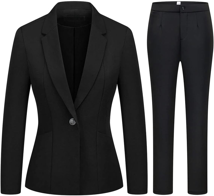 MODFUL Women's 2 Piece Business Suit Pant Set Slim Fit One Button Blazer Jacket Lady Work Suit for Office