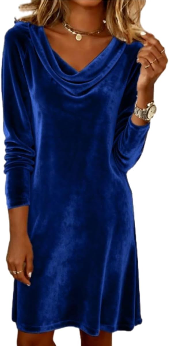 OSCORP Women’s Velvet Cowl Neck Mini Dress – Long Sleeve Party Cocktail Dress for Fall Winter 2025