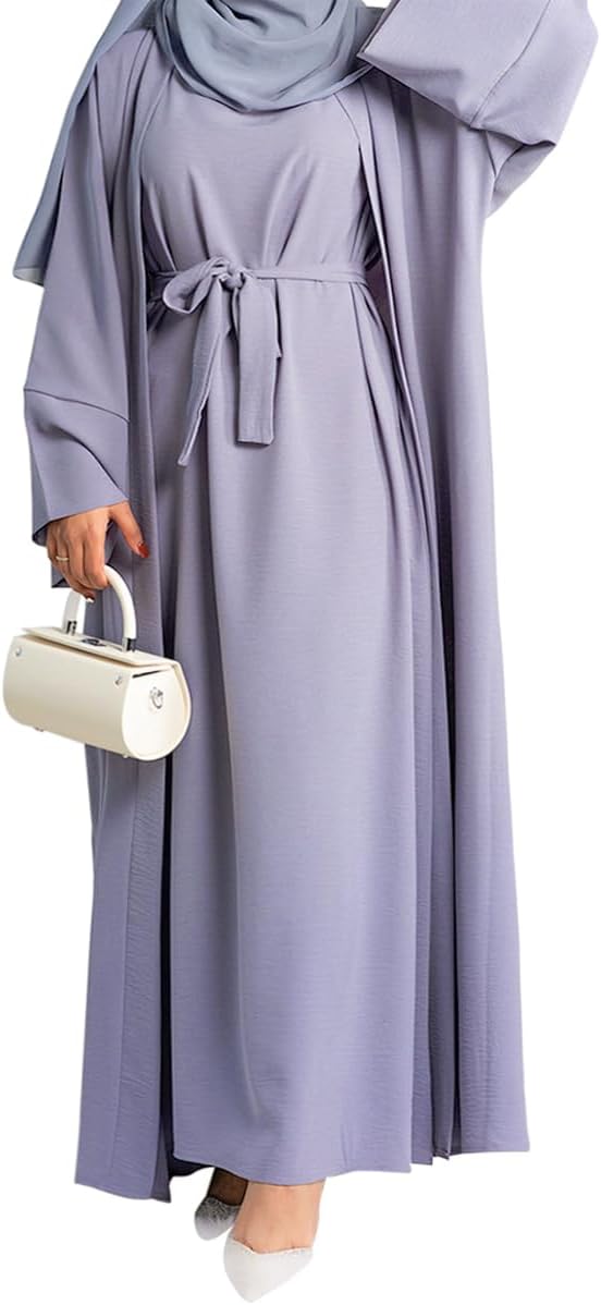 2PCS Women's Muslim Dresses Abaya Islamic Dubai Prayer Dress Robe Long Cardigan Maxi Dress
