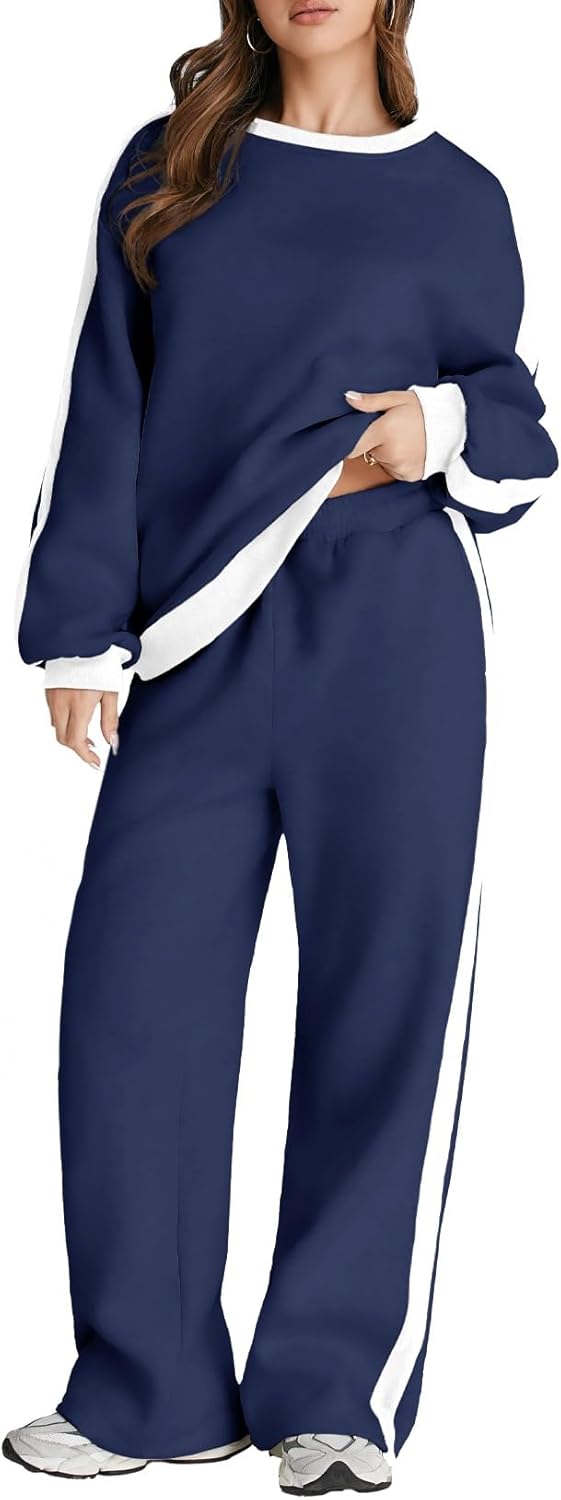 Herseas Women 2 Piece Outfits Color Block Sweatsuit Casual Fleece Lounge Matching Sets