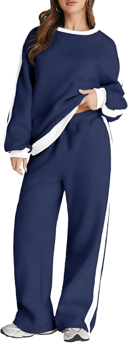 Herseas Women 2 Piece Outfits Color Block Sweatsuit Casual Fleece Lounge Matching Sets