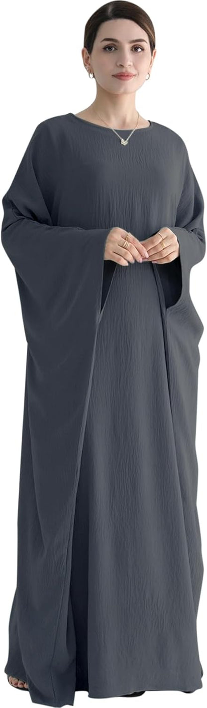 Women Muslim Abaya Dress 1Piece Bat Sleeve Islamic Maxi Robe Fashion Jilbab for Women Eid Kaftan Muslim Robe