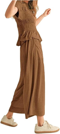 Summer Pants Set Women 2 Piece Lounge Matching Set Casual Outfit with Pockets for Travel Shopping Boho Chic Outfit