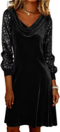 OSCORP Women’s Velvet Cowl Neck Mini Dress – Long Sleeve Party Cocktail Dress for Fall Winter 2025