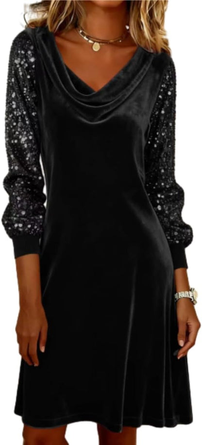 OSCORP Women’s Velvet Cowl Neck Mini Dress – Long Sleeve Party Cocktail Dress for Fall Winter 2025