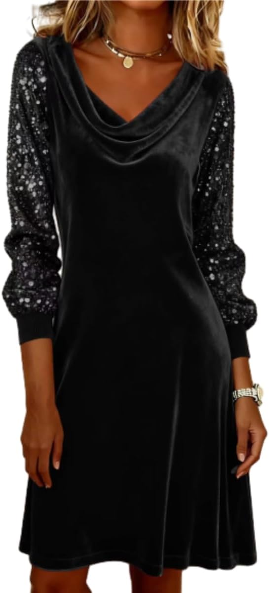OSCORP Women’s Velvet Cowl Neck Mini Dress – Long Sleeve Party Cocktail Dress for Fall Winter 2025