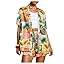 MakeMeChic Women's Tropical Beach Vacation Outfits Summer Two Piece Sets Boho Floral Kimono Tops and Shorts Set