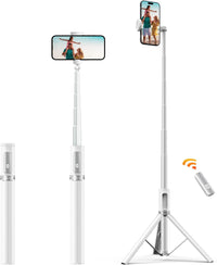 ATUMTEK 62" Selfie Stick Tripod, Extendable Aluminum Tripod with Rechargeable Bluetooth Remote, Compatible with iPhone and Android Smartphones, Perfect for Travel, Vlog, Video and Photo, White