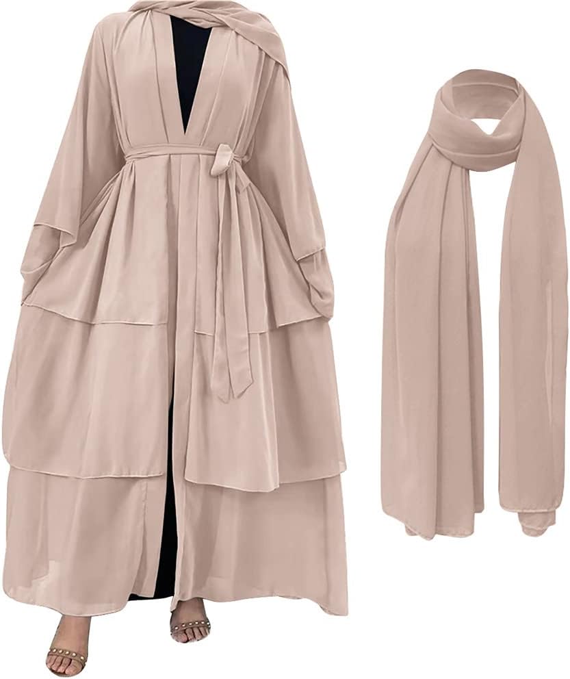 Abayas for Women Muslim Dubai Dress Solid Loose Fit Long Cardigan Islamic Kaftan Robe Open Front Maxi Length