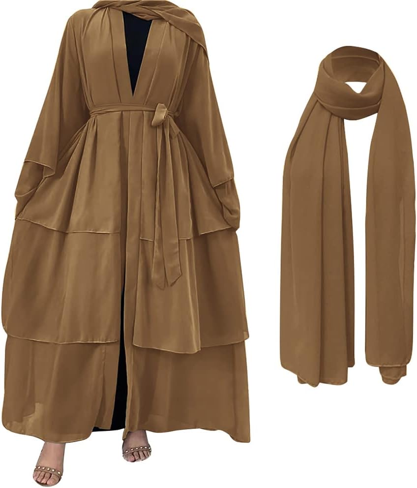 Abayas for Women Muslim Dubai Dress Solid Loose Fit Long Cardigan Islamic Kaftan Robe Open Front Maxi Length