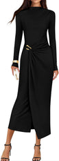 ZESICA Women's 2025 Fall Long Sleeve Bodycon Dress Mock Neck Wedding Guest Cocktail Party Long Midi Dresses
