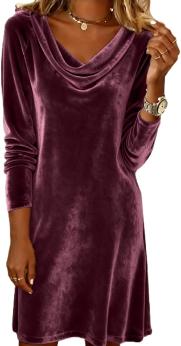 OSCORP Women’s Velvet Cowl Neck Mini Dress – Long Sleeve Party Cocktail Dress for Fall Winter 2025