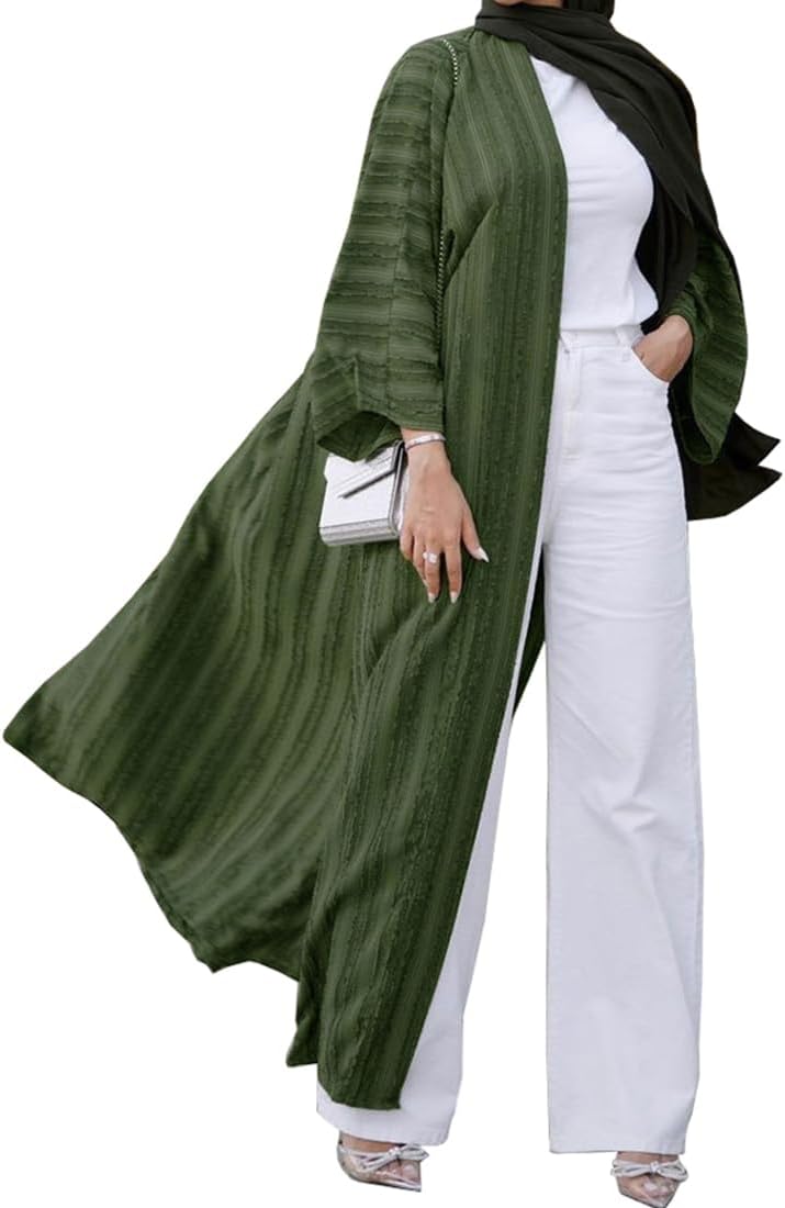 Womens Muslim Kimono Abaya Solid Striped Retro Ethnic Cardigan Robe Dubai Middle Eastern Saudi Arabia Eid Clothes