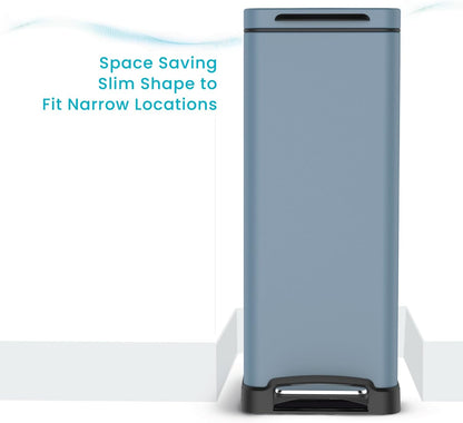 Home Zone Living 12 Gallon Slim Kitchen Trash Can with Soft Close Lid, Step Pedal, Bag Tuck Band, and Removable Liner, Stainless Steel, Midnight Blue, 45 Liters