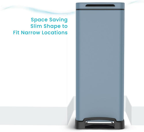 Home Zone Living 12 Gallon Slim Kitchen Trash Can with Soft Close Lid, Step Pedal, Bag Tuck Band, and Removable Liner, Stainless Steel, Midnight Blue, 45 Liters