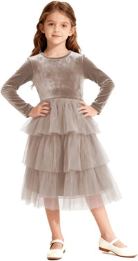Christmas Dress Girls Velvet Tulle Puffy Long Sleeve Formal Party Dresses Princess Birthday Wedding Guest Dress