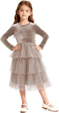 Christmas Dress Girls Velvet Tulle Puffy Long Sleeve Formal Party Dresses Princess Birthday Wedding Guest Dress
