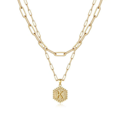 M MOOHAM Dainty Initial Necklaces for Women, 14K-Gold-Plated Layering Necklace for Women Cute Hexagon Letter Initial Necklace Layered Necklaces for Womens Teen Girl Gifts