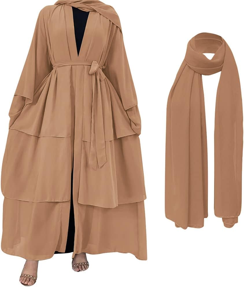 Abayas for Women Muslim Dubai Dress Solid Loose Fit Long Cardigan Islamic Kaftan Robe Open Front Maxi Length