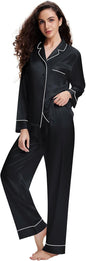 Lonxu Silk Satin Womens Pajama Sets Button Down Sleepwear Loungewear XS~3XL