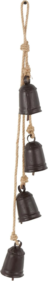 Deco 79 Gold Metal Tibetan Inspired Decorative Giant XL Cow Bells with Jute Hanging Rope, Set of 3 10",8",6"H - Cylindrical